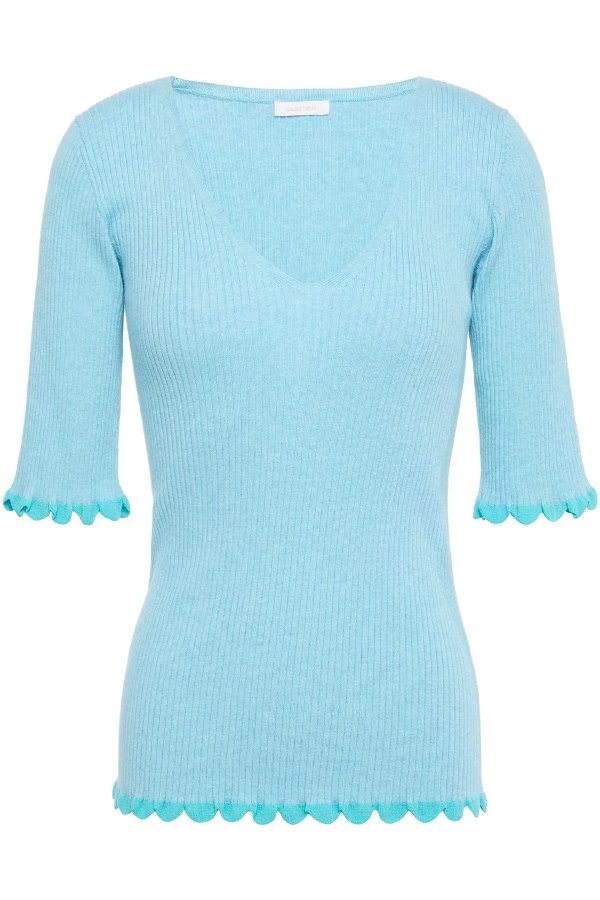 Scalloped ribbed cotton-blend top