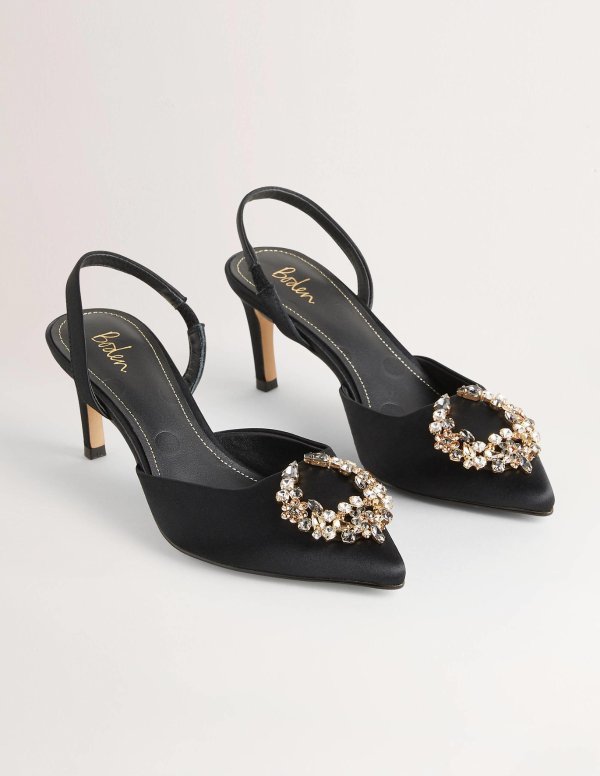 Embellished Slingback Heels - Black, Clear Jewels | Boden US