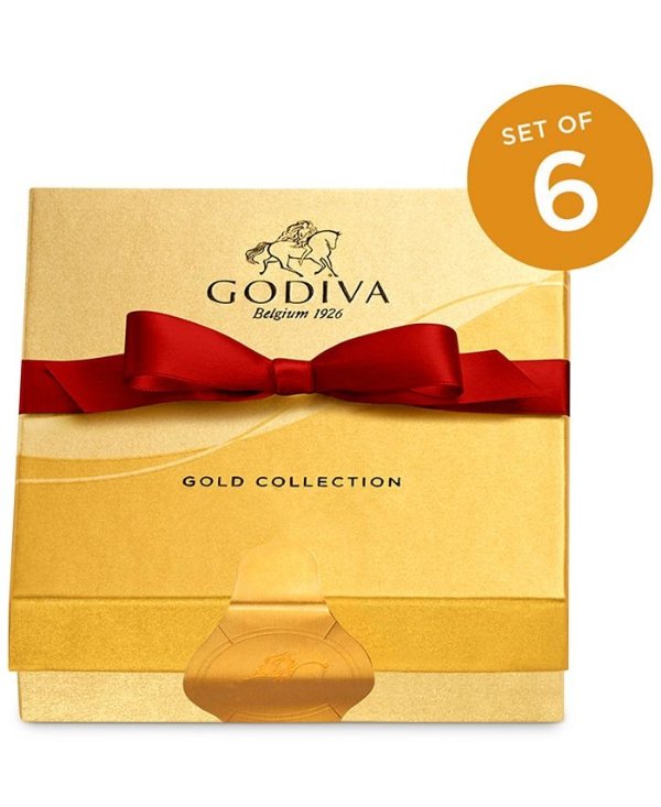 Holiday Assorted Chocolate Gold Favors with Red Ribbon, Set of 6
