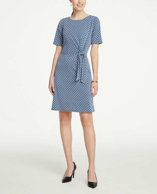 Petite Dotted Side Tie Flare Dress