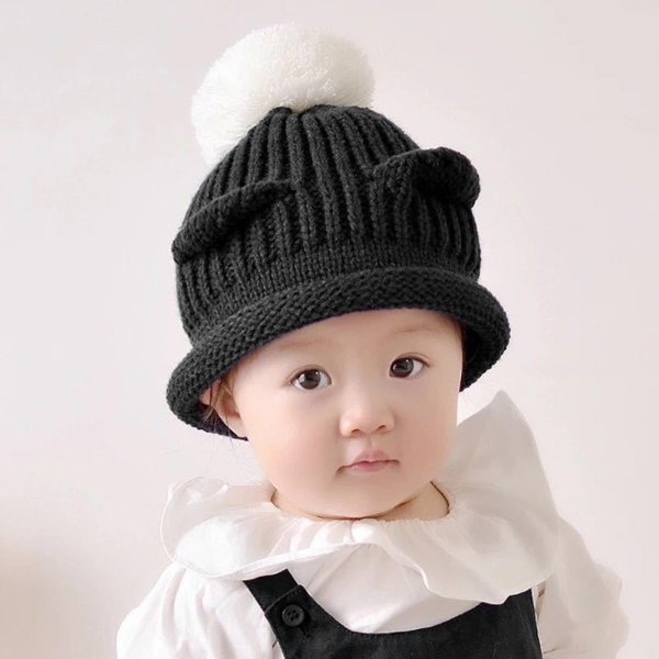 Baby / Toddler Solid Pompon Knitted Thermal Sweet Hat