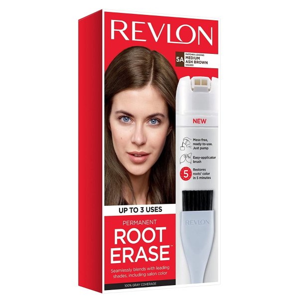 Root Erase Permanent Hair Color, At-Home Root Touchup Hair Dye with Applicator Brush for Multiple Use, 100% Gray Coverage, Medium Ash Brown (5A), 3.2 oz