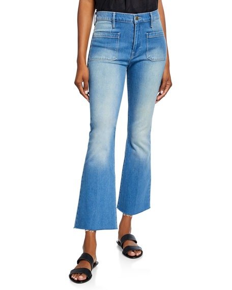 Le Bardot Crop Flare Raw-Edge Jeans