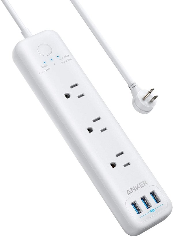 Power Strip with USB for Home Office, 3-Outlet & 3 PowerIQ USB Power Strip Surge Protector
