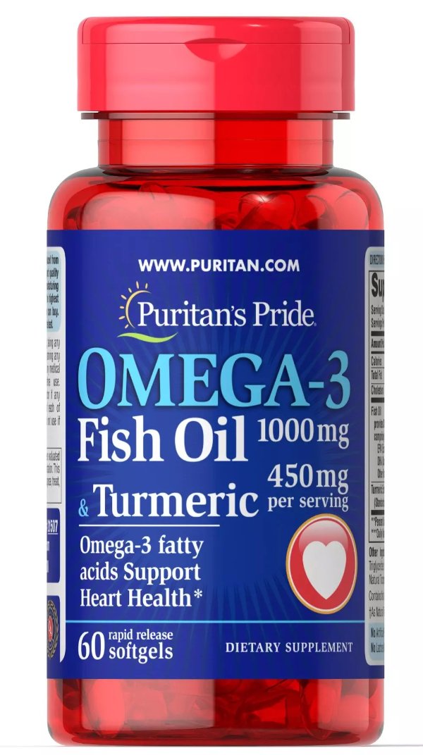 Omega-3 Fish Oil and Turmeric 60 Softgels | Puritan's Pride