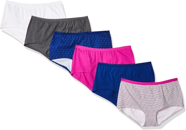 Women's 6 Pack Assorted Cotton Boyshort Panties