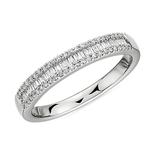 Baguette Cut & Round Pave Diamond Channel Wedding Band in 14k White Gold (1/4 ct. tw.) | Blue Nile