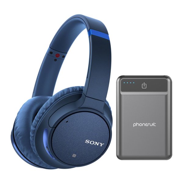 WH-CH700N Wireless Noise Canceling Headphones (Blue) with Ultra-Portable 5,000mAh Power Bank