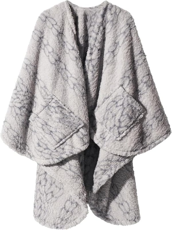 Fuzzy Sherpa Wearable Fleece Blanket with Pockets for Adults, Ultra Soft Plush Shawl TV Throw Blankets (Twist Grey, 50'' x 60'')
