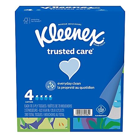 Kleenex Trusted Care 2 Ply Facial Tissues White 70 Tissues Per Box Pack Of 4 - Office Depot
