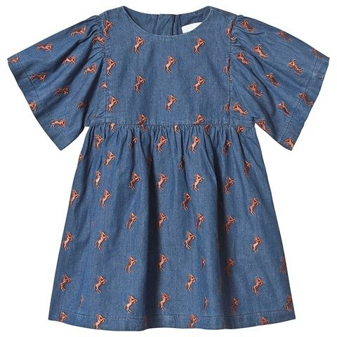 Blue Denim Horse Embroidered Dress | AlexandAlexa