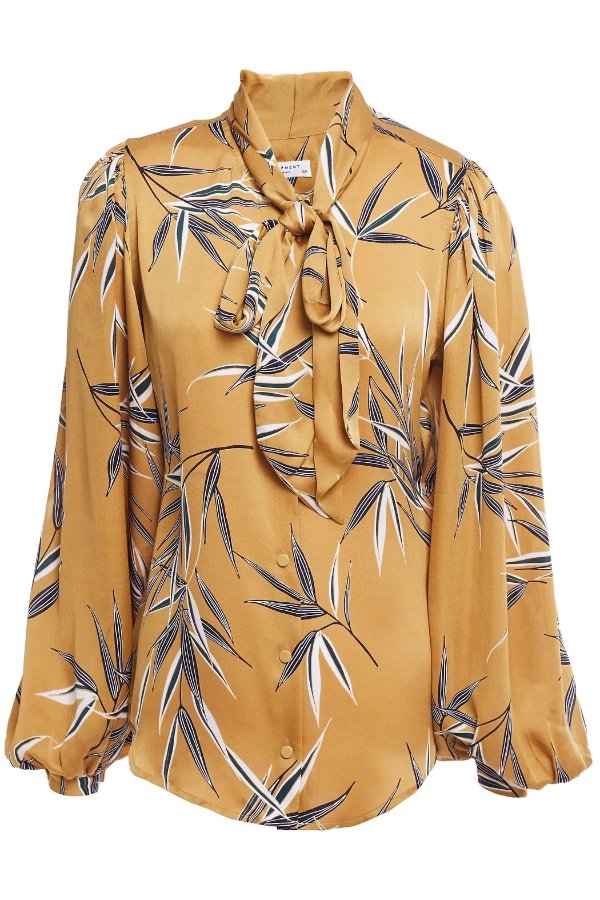 Pussy-bow printed charmeuse blouse