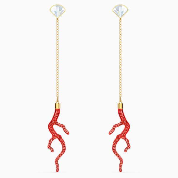 Shell Coral Pierced Earrings, Red, Gold-tone plated by SWAROVSKI