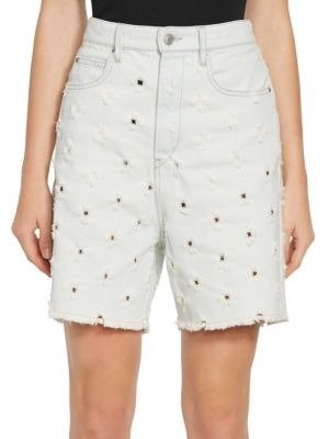 Liny Perforated Denim Cut-Off Shorts