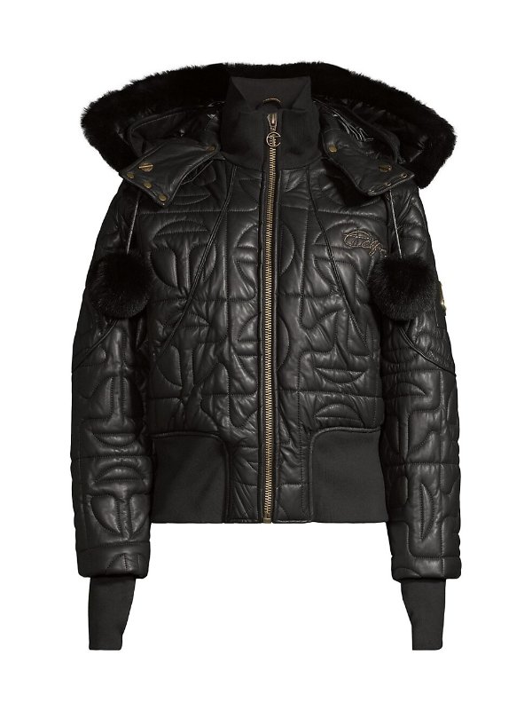 x Telfar Fur-Trim Quilted Leather Bomber Jacket