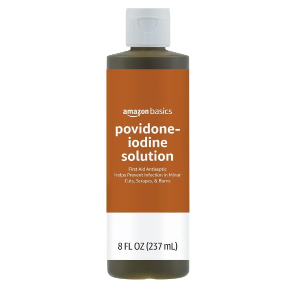 Amazon Basics First Aid Antiseptic, 10% Povidone Iodine Solution, 8 Fluid Ounces