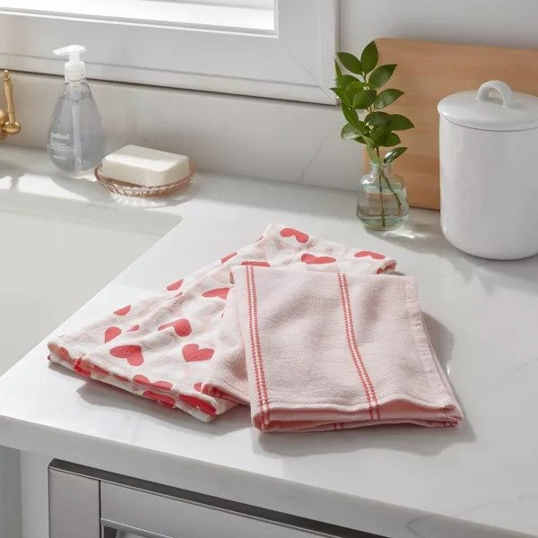 2pk Valentine's Day Checkerboard Heart Kitchen Towels - Threshold™