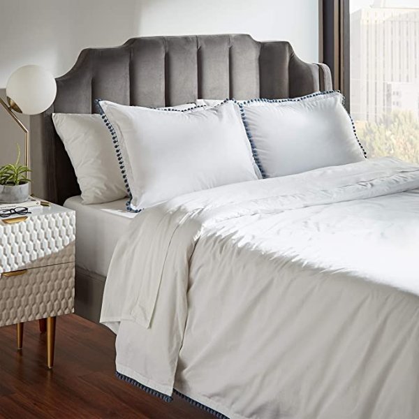 Amazon Brand – Rivet Pom-Pom Duvet Comforter Cover Set, King, 104" x 90", Navy