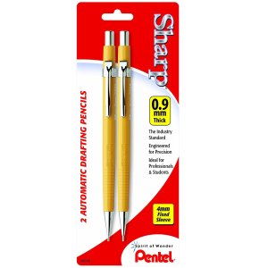 PENTEL Sharp Mechanical Drafting Pencil, 0.9 mm, Yellow Barrel, 2/Pack