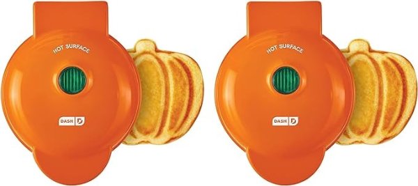 Mini Waffle Maker (2 Pack) for Individual Waffles Hash Browns, Keto Chaffles with Easy to Clean, Non-Stick Surfaces, 4 Inch, Halloween, Orange