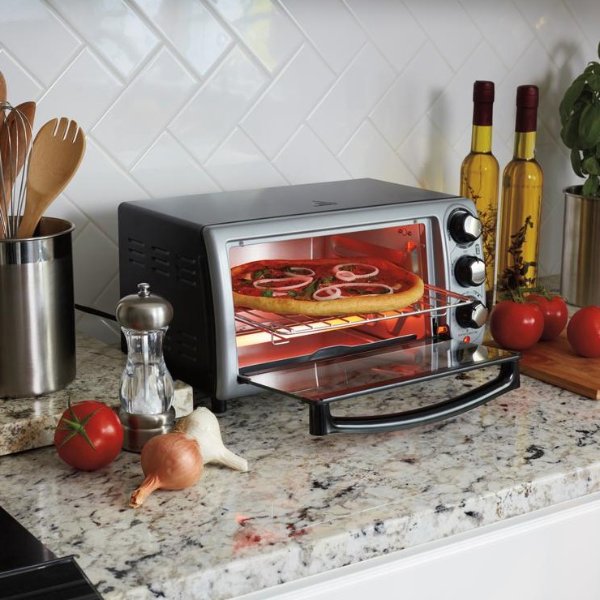 1100 W 4-Slice Stainless Steel and Black Toaster Oven