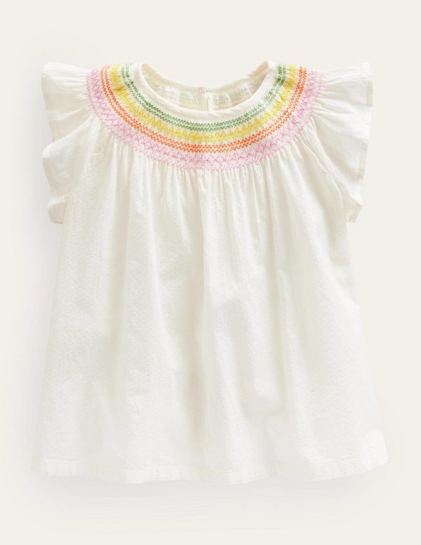 Woven Smocked Top - Ivory Rainbow Smocking | Boden US