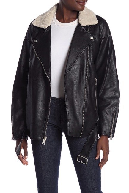 Faux Shearling & Faux Leather Moto Jacket