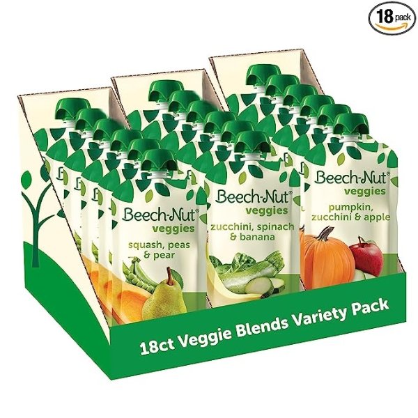 -Nut Baby Food Pouches Variety Pack, Veggie Blends, 3.5oz (18 Pack)