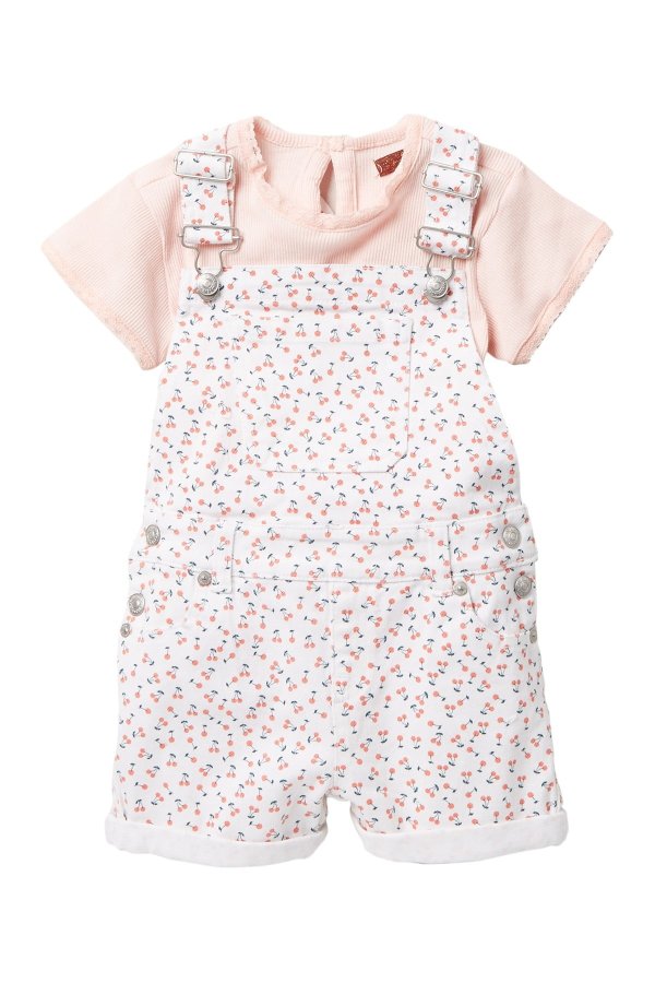Floral Print Shortall & T-Shirt Set(Toddler Girls)