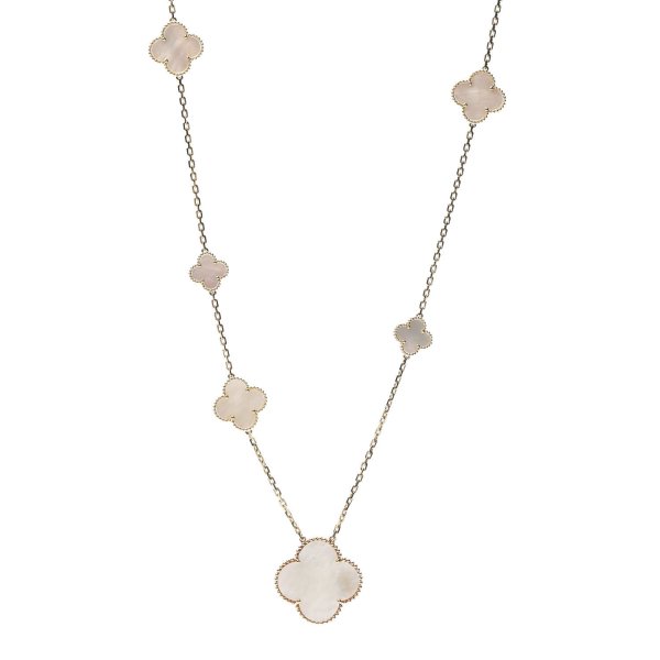 18K Yellow Gold Mother of Pearl 11 Motifs Magic Alhambra Necklace | FASHIONPHILE