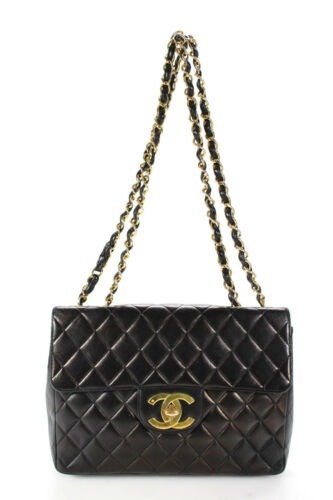 Vintage Quilted Lambskin Jumbo Single Flap Turn Lock Shoulder Handbag Bla