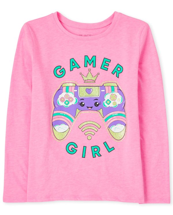 Girls Long Sleeve 'Gamer Girl' Graphic Tee