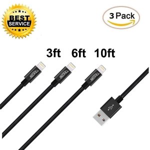 Lightning Cable[3Pack: 3+6+10FT Assorted Length] Nylon Braided Charging Cable