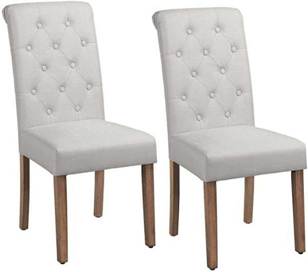 Solid Wood Dining Chairs Button Tufted Parsons Diner Chair Upholstered Fabric Dining Room Chairs Kitchen Chairs Set of 2, Beige