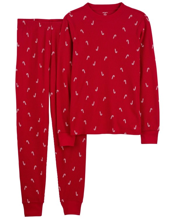 Adult 2-Piece Candy Cane Thermal Pajamas