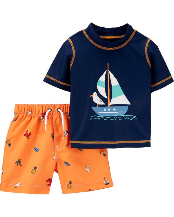 婴儿帆船防晒泳衣套装