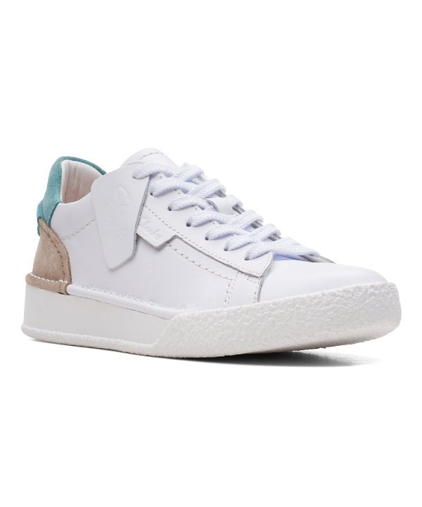 White & Turquoise Craft Cup Lace Leather Sneaker - Women
