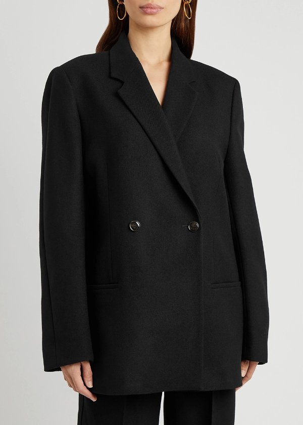 Black double-breasted wool-twill blazer