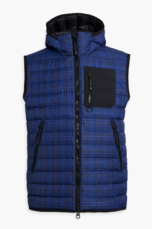 Checked quilted shell hooded vest