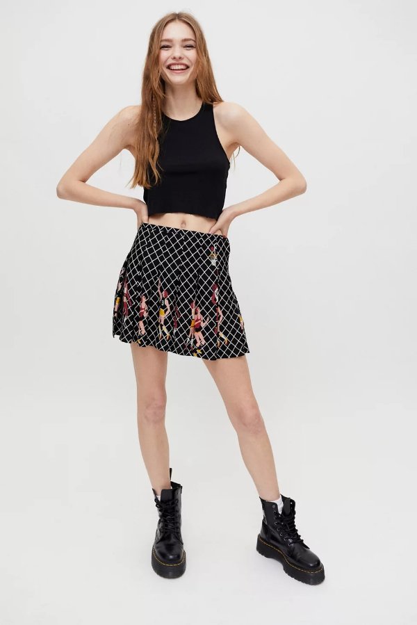 UO Cecile Pleated A-Line Mini Skirt
