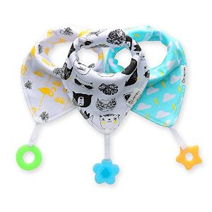 Baby Bandana Drool Bibs 3-Pack and Teething toys 3-Pack Made with 100% Organic Cotton