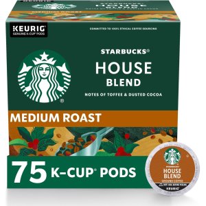 Starbucks K-Cup Coffee Pods, Medium Roast, House Blend 75 Pods