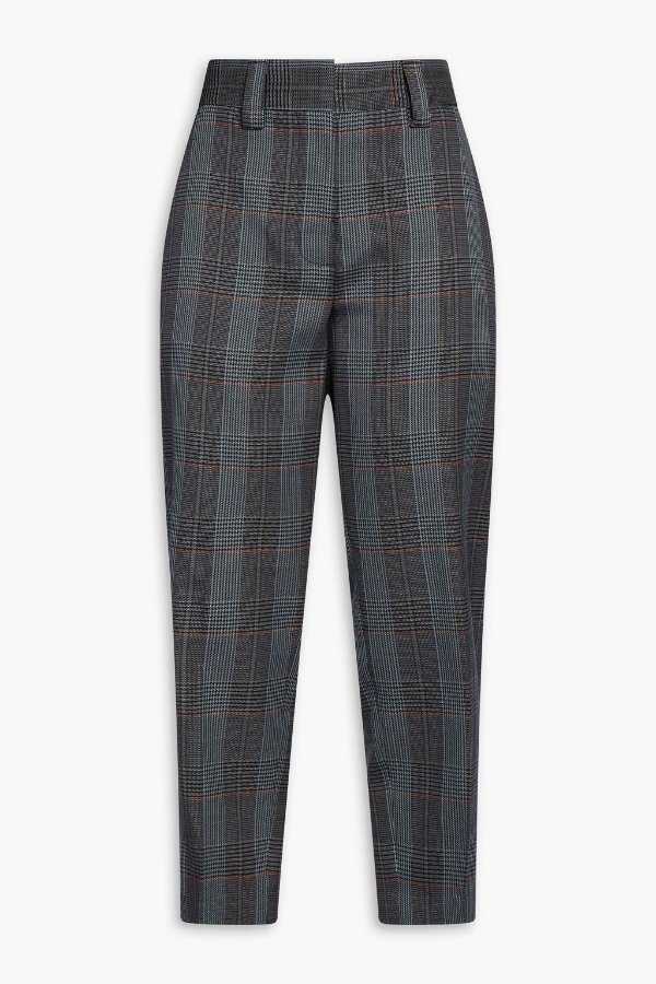 Cropped Prince of Wales checked wool-blend tapered pants
