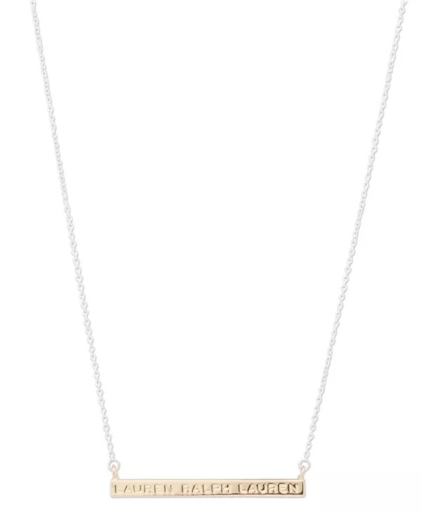 Two-Tone Logo Bar Pendant Necklace, 16" + 3" extender