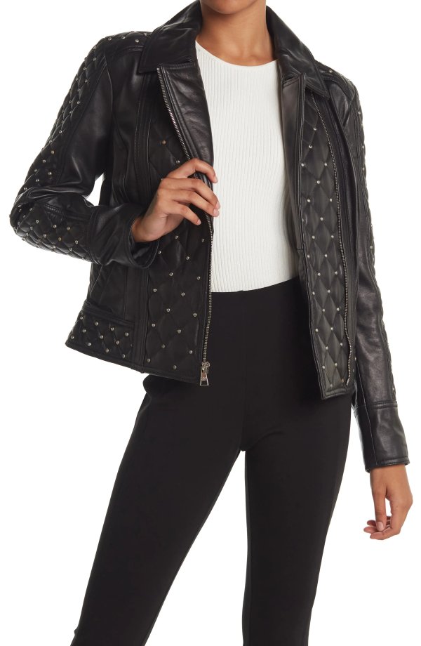 Studded Quilted Leather Crop Jacket
