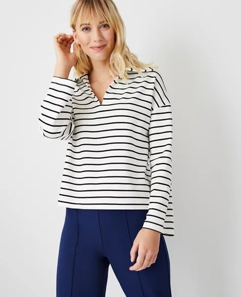 Striped Collared Sweatshirt | Ann Taylor
