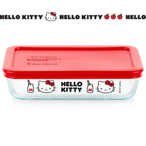 3-cup Rectangle Glass Storage: Hello Kitty®, Milk Bottle (Lid Sold Separately)