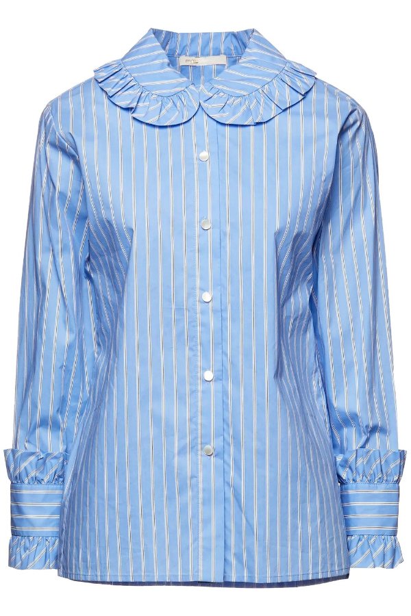 Calia ruffled striped cotton-poplin shirt