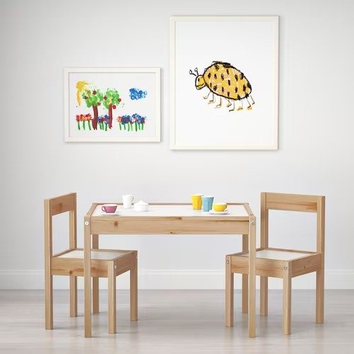 LATT Children's table and 2 chairs, white/pine