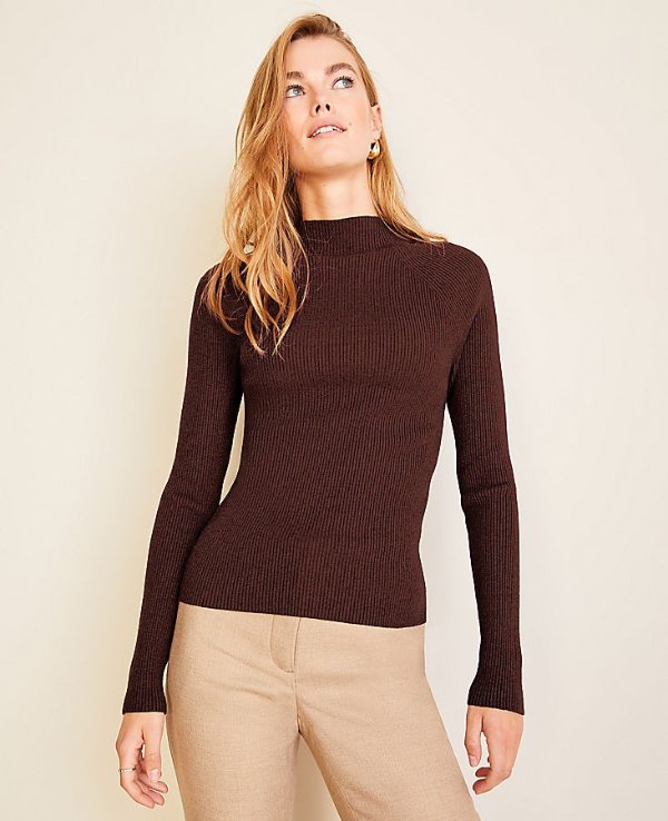 Ribbed Mock Neck Sweater | Ann Taylor